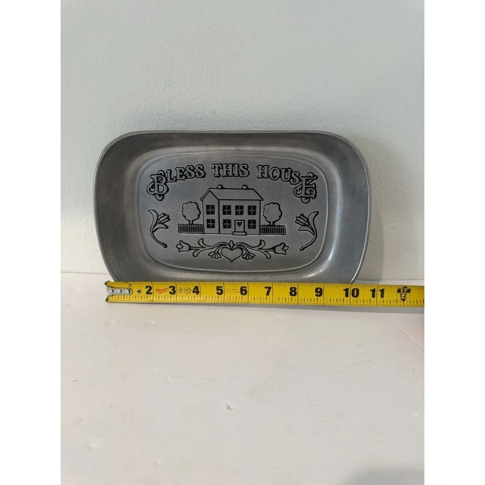 Vintage Wilton Armetale "Bless This House" Pewter Metal Bread Tray Heavy Y2K - Picture 7 of 8